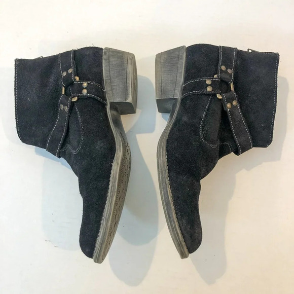 ROAN by Bed Stu Black Suede Western Bohemian Almond Toe Buckle Ankle Booties 10 - Picture 4 of 8